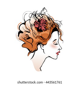 Beautiful Woman design element. Good for Beauty Salon logo and banners. Vector illustration isolated on white background.