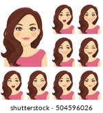 Beautiful woman with different facial expressions set isolated vector illustration