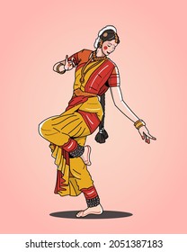 Beautiful woman doing Indian classical dance, Bharatnatyam, ethnic costume.