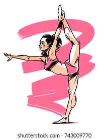 beautiful woman doing stretching exercise. Sketch illustration