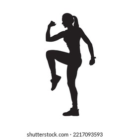 beautiful woman doing warm-up exercise vector silhouette