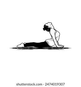 mujer hermosa haciendo yoga blanco y negro cobra bhujangasana línea de movimiento arte Ilustración vectorial