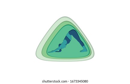 Beautiful woman doing yoga for poster or banner design in paper cut style. vector illustration.