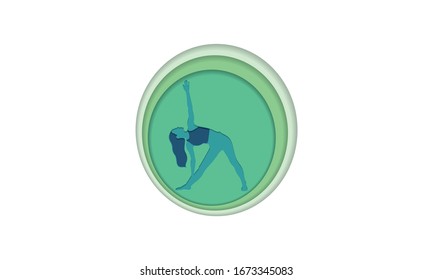 Beautiful woman doing yoga for poster or banner design in paper cut style. vector illustration.