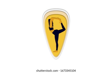 Beautiful woman doing yoga for poster or banner design in paper cut style. vector illustration.