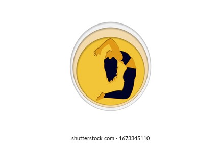 Beautiful woman doing yoga for poster or banner design in paper cut style. vector illustration.