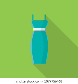 Beautiful woman dress flat icon with long shadow isolated on green background. Simple dress sign symbol in flat style. Vector illustration for web and mobile design.