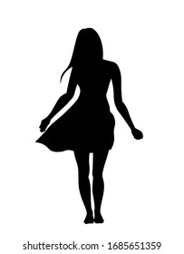 Beautiful woman in dress  silhouette vecor illustration.  Young girl isolated on white background.