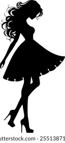 Beautiful woman in dress silhouette vector illustration