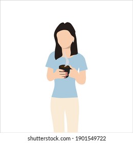 beautiful woman drinking hot coffee cup isolated vector illustration. Coffee concept background