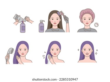 Beautiful woman dyeing her hair using hairdye(hair dye) to change the hair color