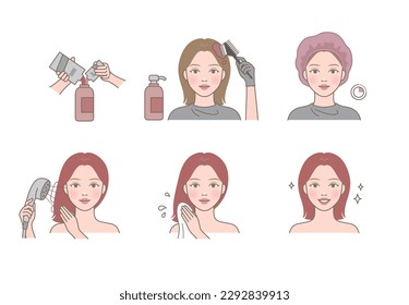 Beautiful woman dyeing her hair using hairdye(hair dye) to change the hair color