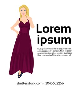 Beautiful Woman In Elegant Dress Isolated Over Copy Space Background Vector Illustration