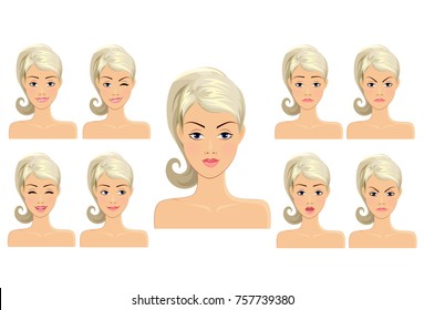 Beautiful woman emotions set