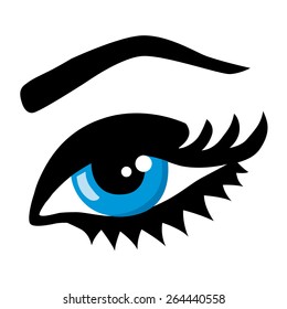 Beautiful woman eye open. Vector monochrome illustration