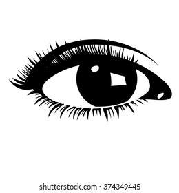 Beautiful woman eye. Vector illustration. Ink drawing. Black and white.