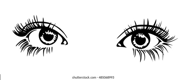 Beautiful Woman Eye. Vector Illustration. Ink Drawing. Black And White.
