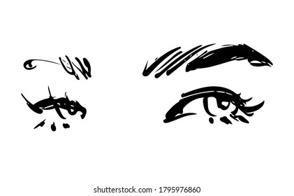 Beautiful woman eyes black and white fashion sketch.