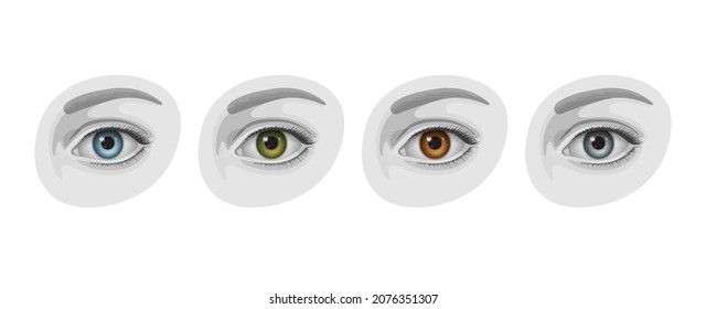 Hermosos ojos de mujer con iris de colores azules, verdes, marrones y grises. El acento está en el color del iris, y otra parte del ojo está en colores grises. Concepto de variedad de colores y diversidad de ojos humanos