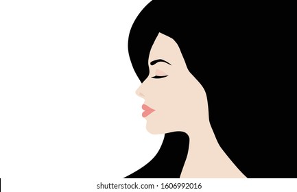 Beautiful woman face and black hair empowerment vector illustration.  Woman empower design concept background