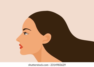 Hermosa cara de mujer e ilustración vectorial de empoderamiento de cabello negro.  Antecedentes del concepto de empoderamiento de la mujer