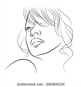 Beautiful woman face close up, line vector illustration