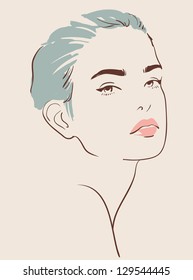 beautiful woman face hand drawn vector illustration eps 10