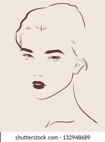 Beautiful Woman Face Hand Drawn Vector Illustration Eps 10