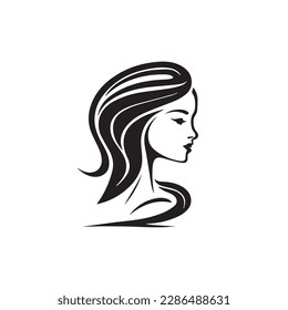 Beautiful woman face. Hand drawn vector illustration of female face. Head logo.