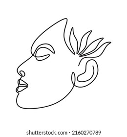 beautiful woman face illustration continous drawing single line art