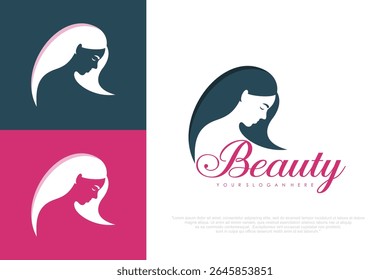Beautiful woman face logo design . Hair, spa and aesthetics business concept. vector illustration