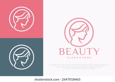 Beautiful woman face logo design . Hair, spa and aesthetics business concept. vector illustration
