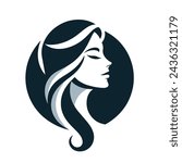 Beautiful woman face logo. Hair, spa and aesthetics business concept. Modern, elegant, luxury style. Vector illustration