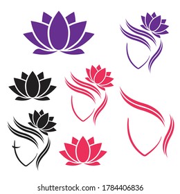 Beautiful woman face logo template for hair salon. Logo hair template