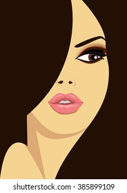 Beautiful woman face with long hair. Vector illustration