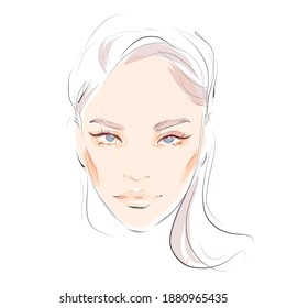 Beautiful woman face make up vector portrait drawing illustration.