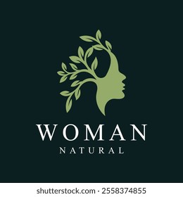 beautiful woman face and natural tree logo design inspiration