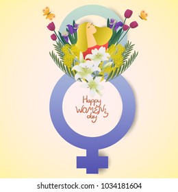 beautiful woman face number 8 cute cartoon character vector illustration for greeting card invitation  celebration poster international women's day gradient style