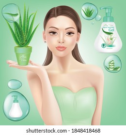 
Beautiful woman face painting with aloe tree With products made from aloe vera.