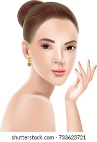 Beautiful Woman Face Portrait Beauty Skin Care Concept. Fashion Beauty Model isolated on white.illustration vector