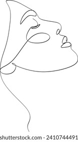 Beautiful woman face portrait linear drawing elegant minimalist female model face sketch continuous linear graphic artwork illustration.Without artificial intelligence.