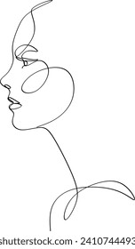 Beautiful woman face portrait linear drawing elegant minimalist female model face sketch continuous linear graphic artwork illustration.Without artificial intelligence.