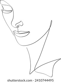 Beautiful woman face portrait linear drawing elegant minimalist female model face sketch continuous linear graphic artwork illustration.Without artificial intelligence.