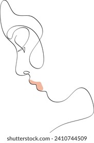 Beautiful woman face portrait linear drawing elegant minimalist female model face sketch continuous linear graphic artwork illustration.Without artificial intelligence.