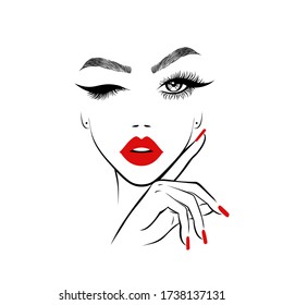 Beautiful Woman Face Red Lips Lush Stock Vector (Royalty Free ...