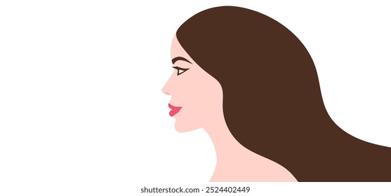 

Beautiful woman face side with long hair view vector illustration