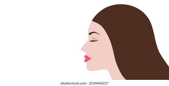 Beautiful woman face side with long hair view vector illustration