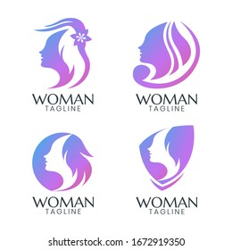 Beautiful woman face template logo design