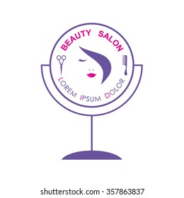 Beautiful woman face,  vector logo template for hair or beauty salon, cosmetic procedures, spa center.