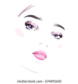 Beautiful woman face wearing makeup. Vector illustration eps 10